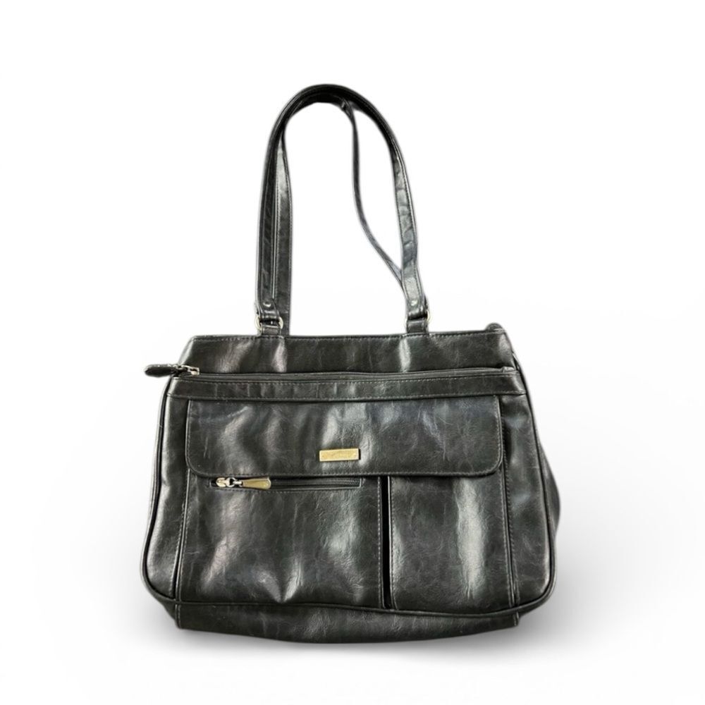 Cole Haan Shoulder Bag L Black Shoulder Straps Gold Hardware Lots Pockets Vtg